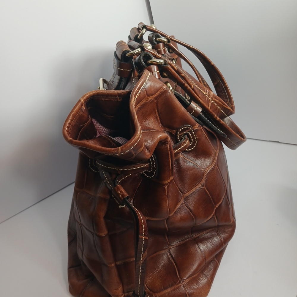 Dooney & Bourke Medium Chiara Bag Brown Crocodile Embossed Leather Purse - Picture 6 of 14